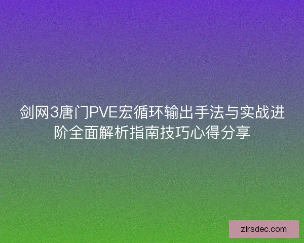 剑网3唐门PVE宏循环输出手法与实战进阶全面解析指南技巧心得分享